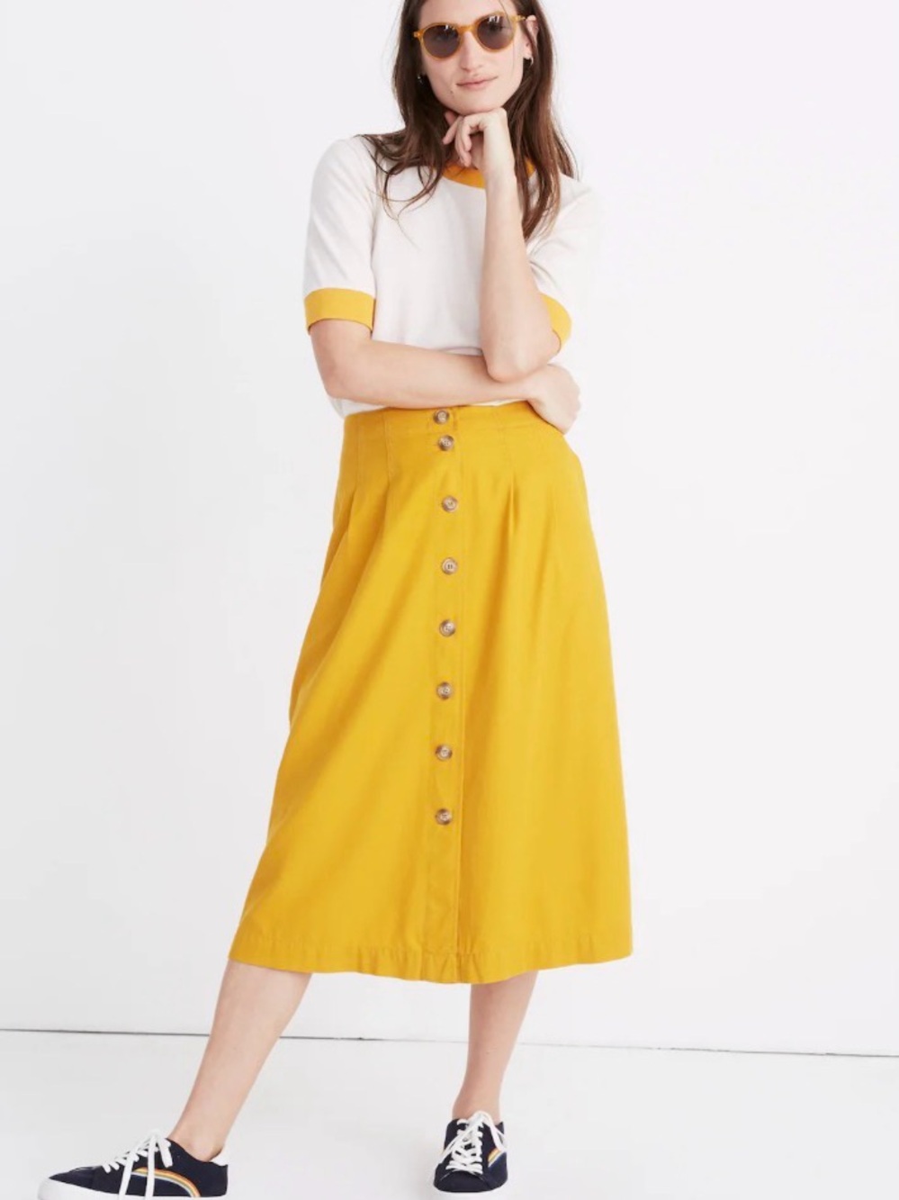 Madewell Yellow Button-Front Midi Skirt